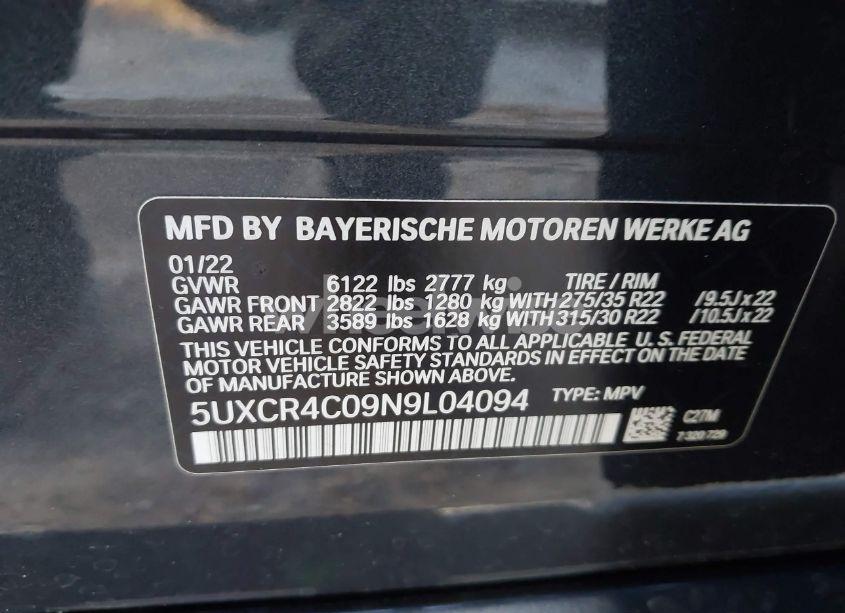 Photo 9 of 2022 Bmw X5 SDRIVE40I (VIN 5UXCR4C09N9L04094)
