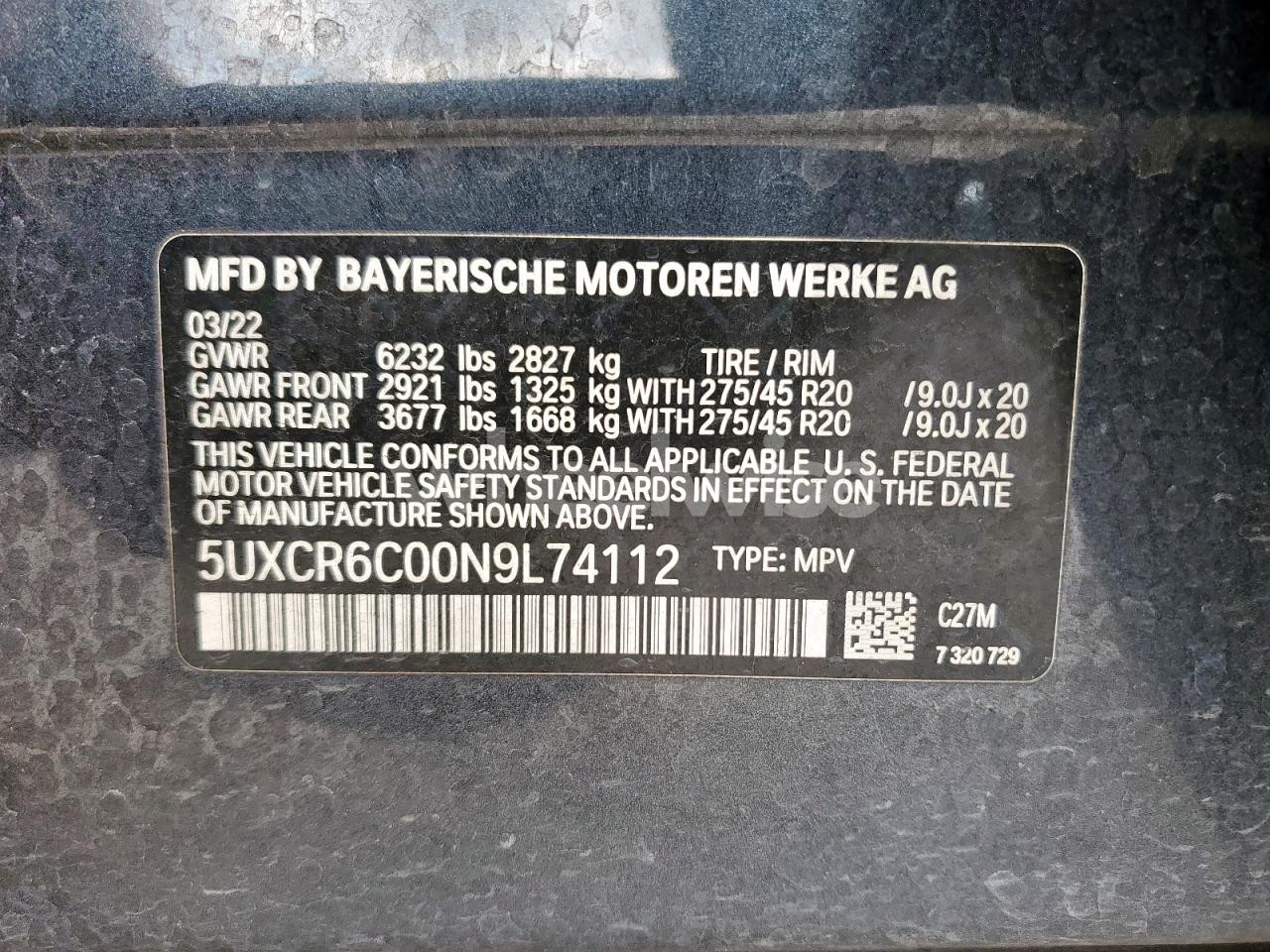 Photo 14 of 2022 BMW X5 XDRIVE40I (VIN 5UXCR6C00N9L74112)