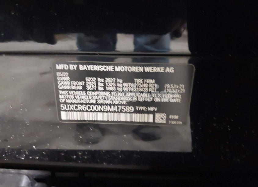 Photo 9 of 2022 Bmw X5 XDRIVE40I (VIN 5UXCR6C00N9M47589)