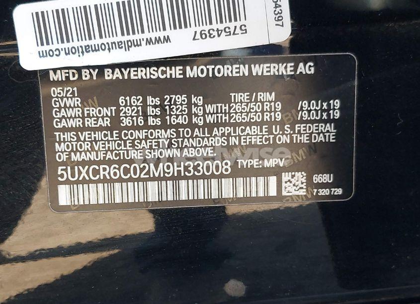 Photo 9 of 2021 Bmw X5 XDRIVE40I (VIN 5UXCR6C02M9H33008)