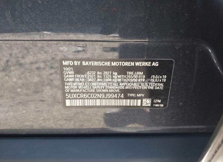 Photo 9 of 2022 Bmw X5 XDRIVE40I (VIN 5UXCR6C02N9J99474)
