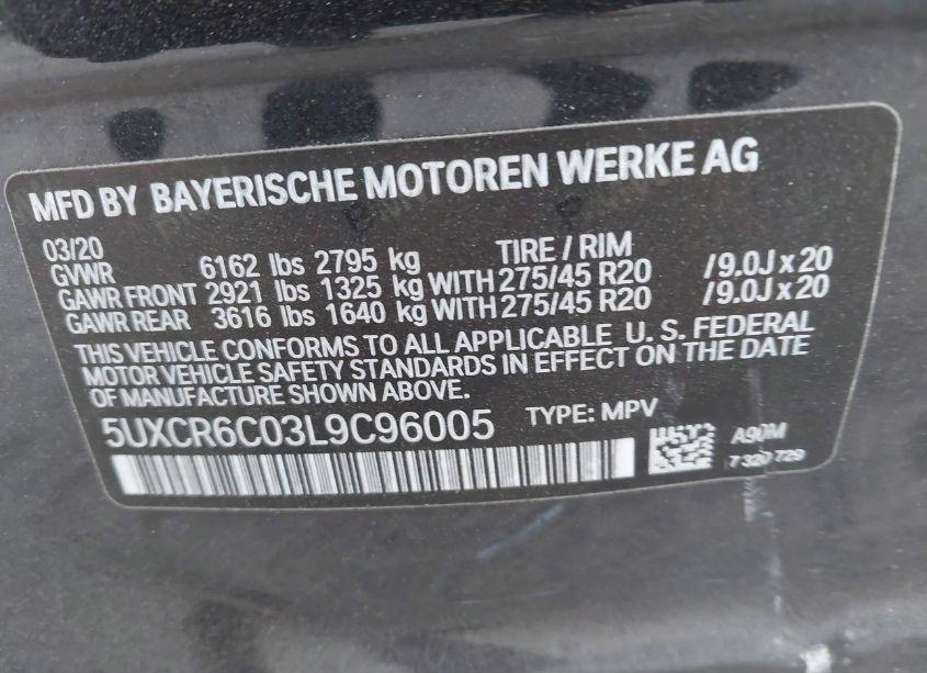 Photo 9 of 2020 Bmw X5 XDRIVE40I (VIN 5UXCR6C03L9C96005)