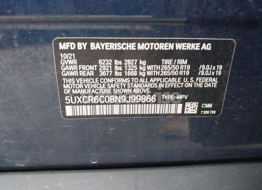 Photo 9 of 2022 Bmw X5 XDRIVE40I (VIN 5UXCR6C08N9J99866)