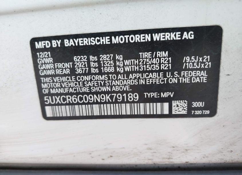 Photo 9 of 2022 Bmw X5 XDRIVE40I (VIN 5UXCR6C09N9K79189)