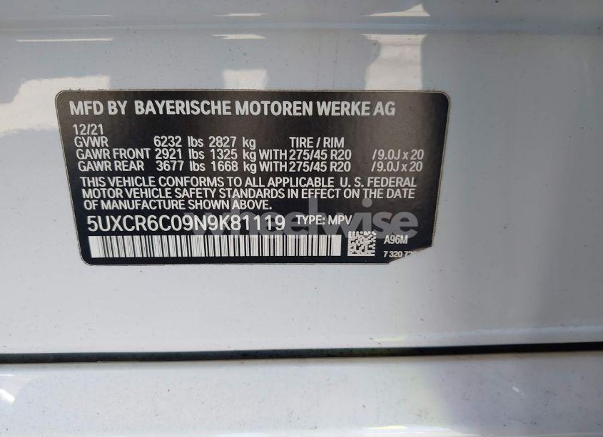 Photo 9 of 2022 Bmw X5 XDRIVE40I (VIN 5UXCR6C09N9K81119)
