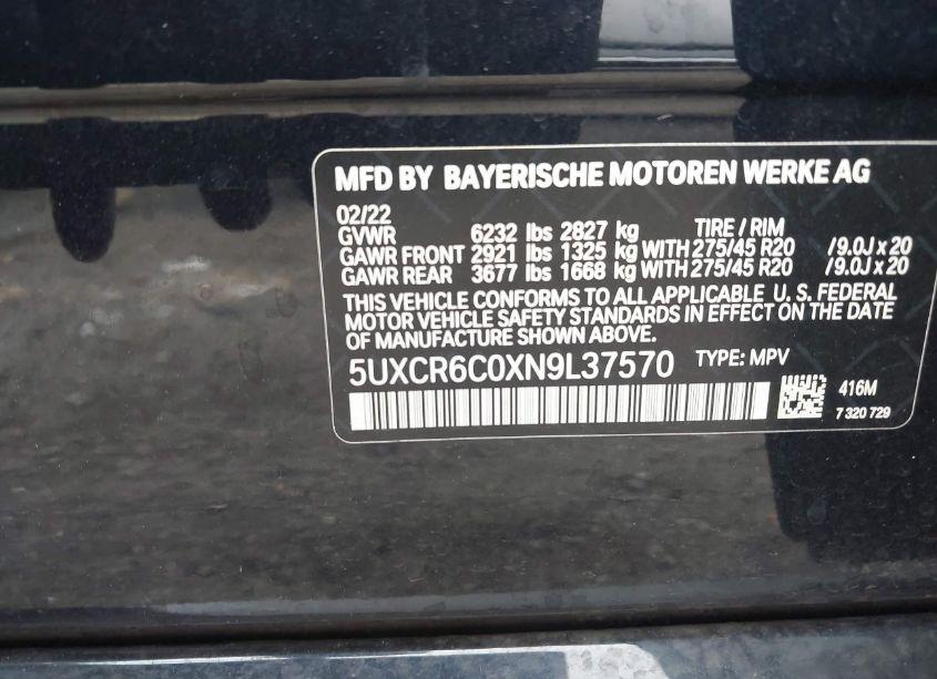 Photo 9 of 2022 Bmw X5 XDRIVE40I (VIN 5UXCR6C0XN9L37570)