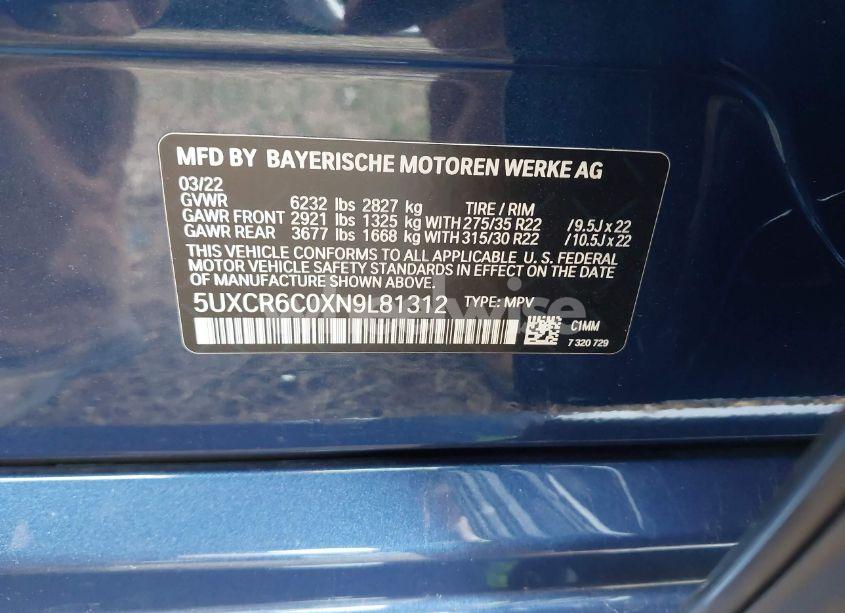 Photo 9 of 2022 Bmw X5 XDRIVE40I (VIN 5UXCR6C0XN9L81312)