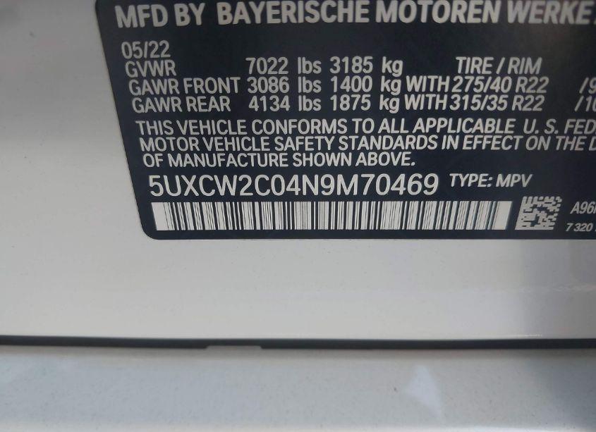 Photo 9 of 2022 Bmw X7 XDRIVE40I (VIN 5UXCW2C04N9M70469)
