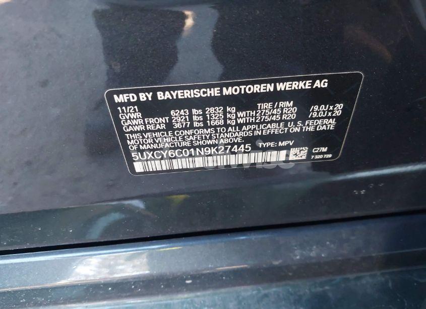 Photo 9 of 2022 Bmw X6 XDRIVE40I (VIN 5UXCY6C01N9K27445)