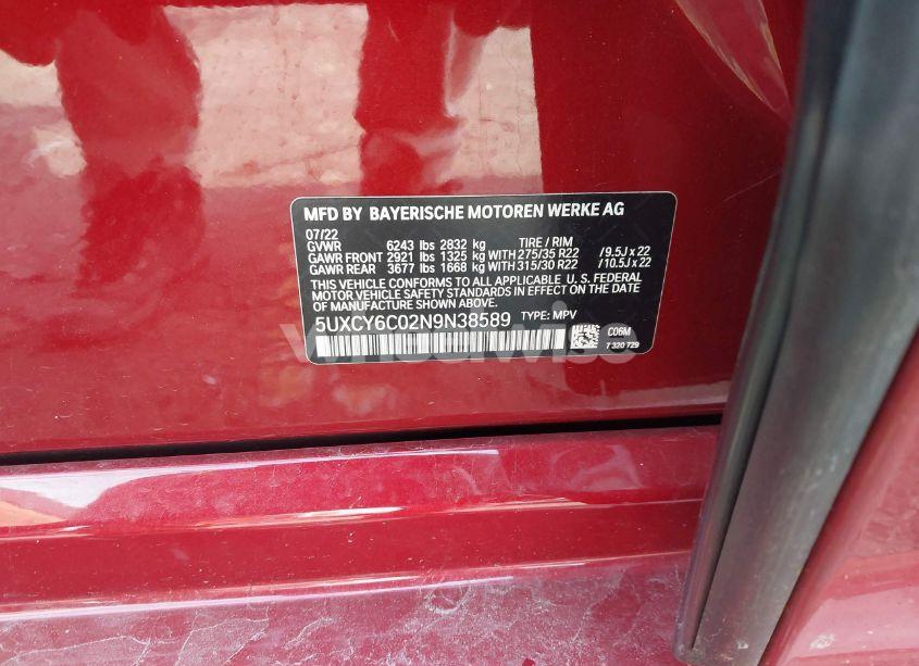 Photo 9 of 2022 Bmw X6 XDRIVE40I (VIN 5UXCY6C02N9N38589)