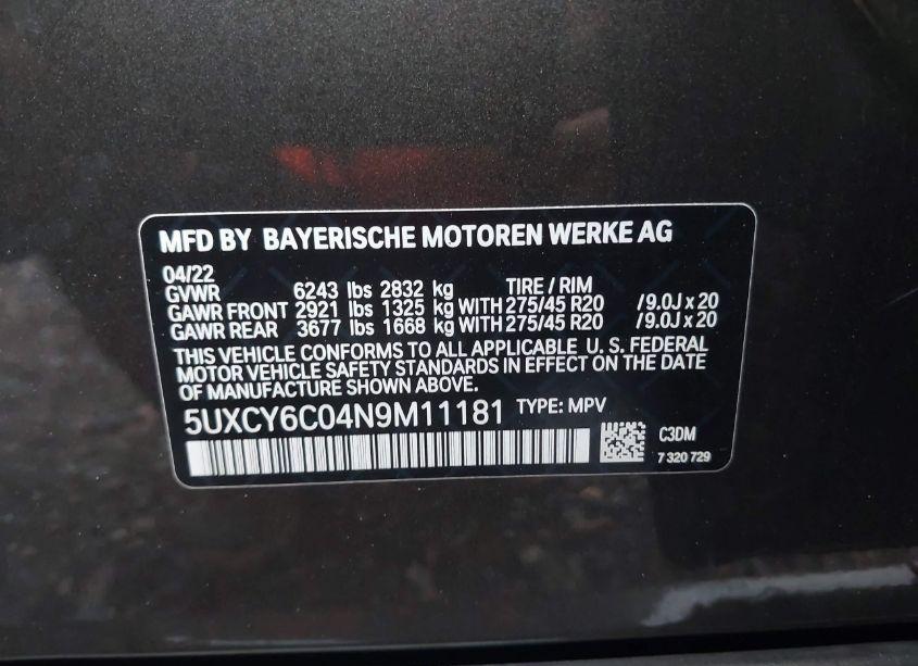 Photo 9 of 2022 Bmw X6 XDRIVE40I (VIN 5UXCY6C04N9M11181)