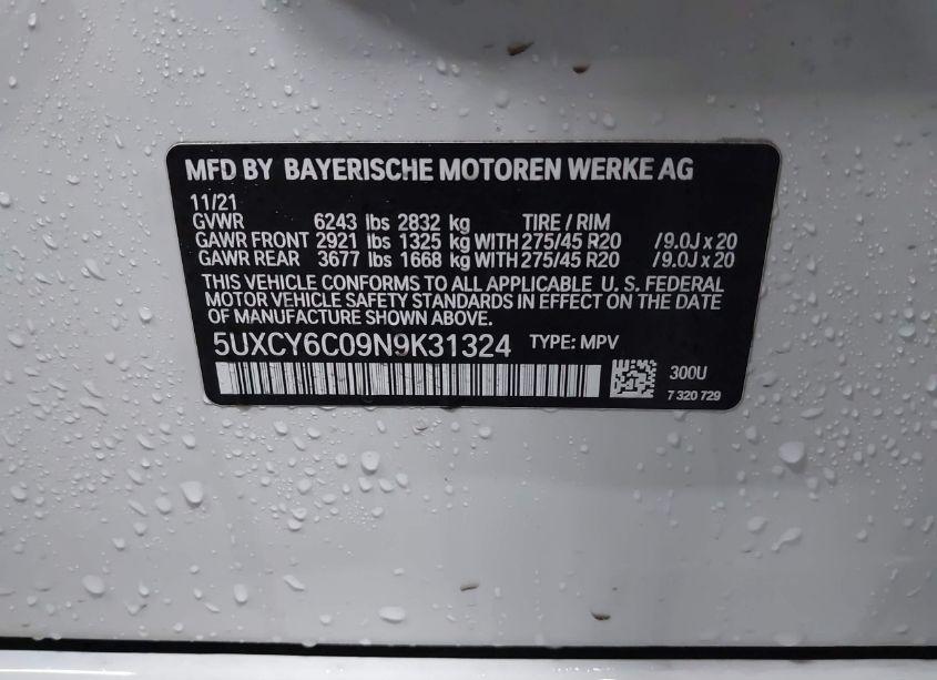 Photo 9 of 2022 Bmw X6 XDRIVE40I (VIN 5UXCY6C09N9K31324)