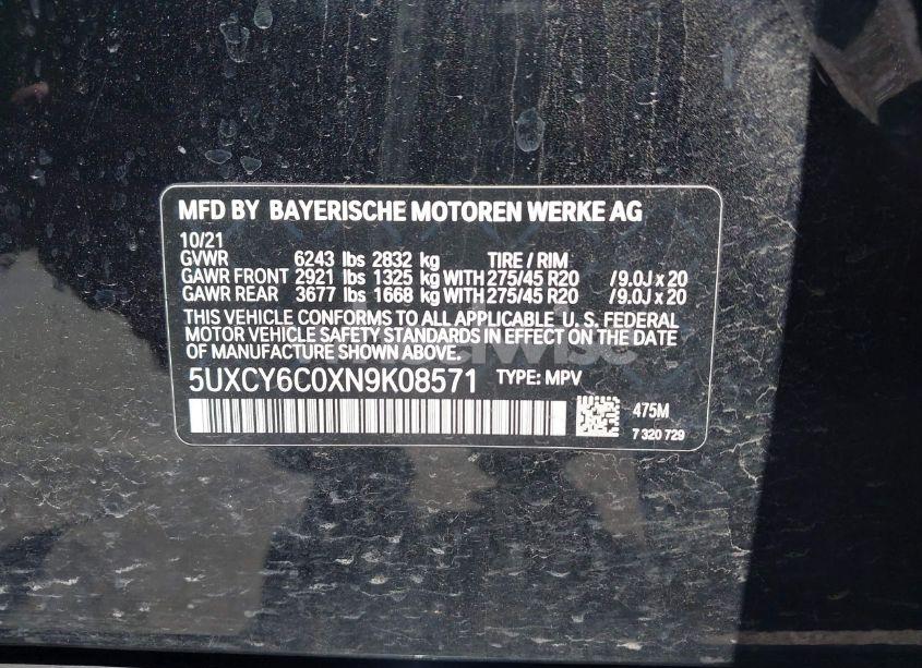 Photo 9 of 2022 Bmw X6 XDRIVE40I (VIN 5UXCY6C0XN9K08571)