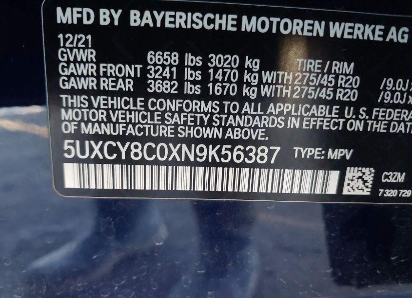 Photo 9 of 2022 Bmw X6 M50I (VIN 5UXCY8C0XN9K56387)
