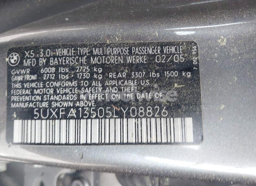 Photo 9 of 2005 Bmw X5 3.0I (VIN 5UXFA13505LY08826)