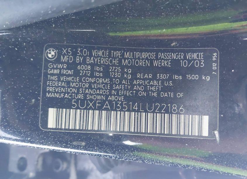 Photo 9 of 2004 Bmw X5 3.0I (VIN 5UXFA13514LU22186)