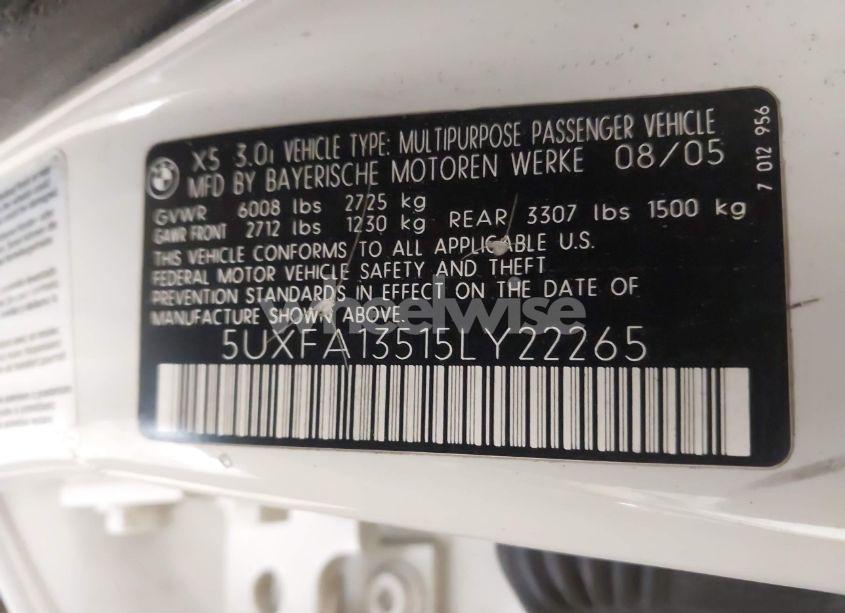 Photo 9 of 2005 Bmw X5 3.0I (VIN 5UXFA13515LY22265)