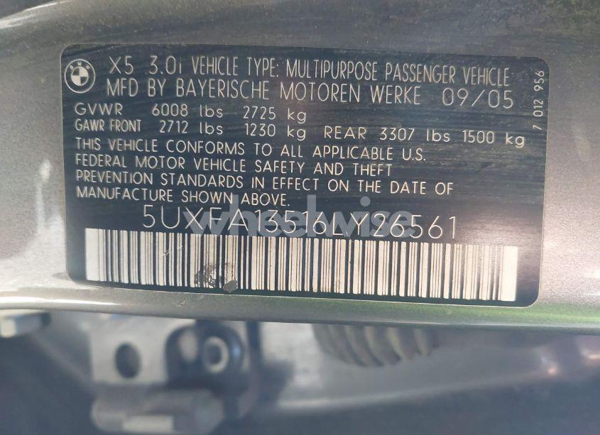 Photo 9 of 2006 Bmw X5 3.0I (VIN 5UXFA13516LY26561)