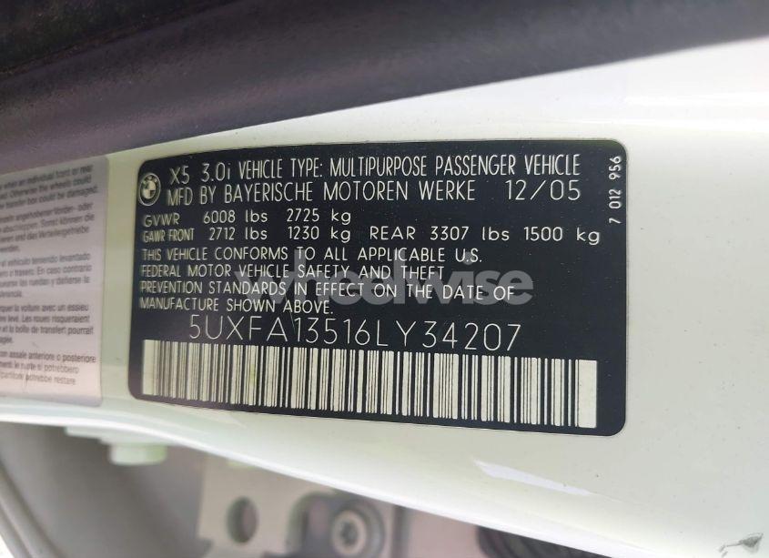 Photo 9 of 2006 Bmw X5 3.0I (VIN 5UXFA13516LY34207)