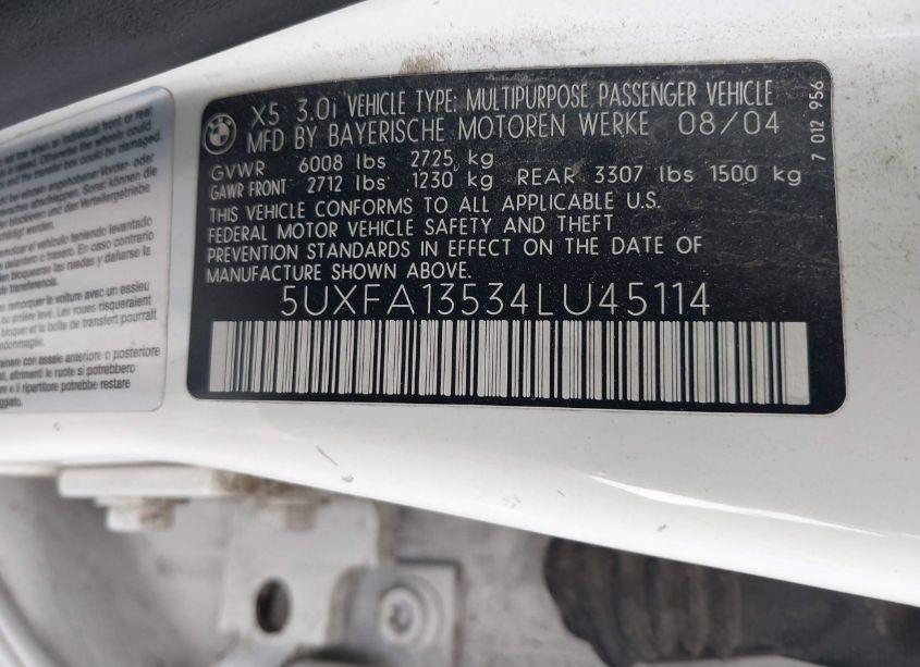 Photo 9 of 2004 Bmw X5 3.0I (VIN 5UXFA13534LU45114)