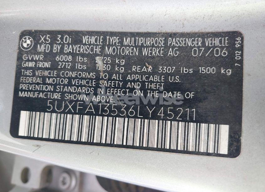 Photo 9 of 2006 Bmw X5 3.0I (VIN 5UXFA13536LY45211)