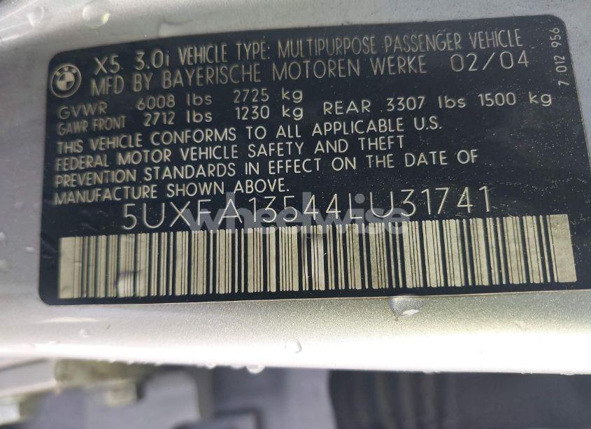 Photo 9 of 2004 Bmw X5 3.0I (VIN 5UXFA13544LU31741)