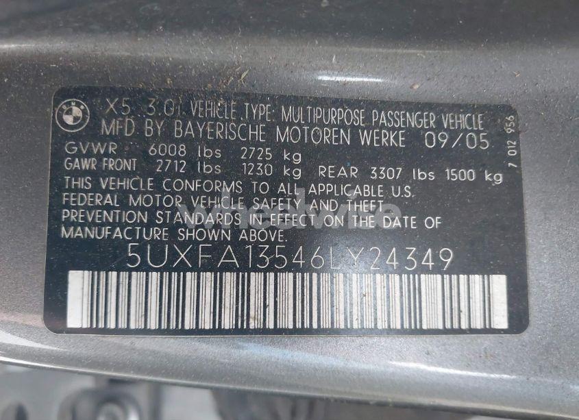 Photo 9 of 2006 Bmw X5 3.0I (VIN 5UXFA13546LY24349)