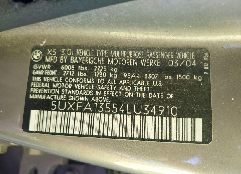 Photo 9 of 2004 Bmw X5 3.0I (VIN 5UXFA13554LU34910)