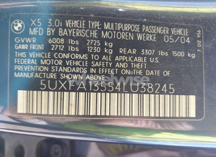 Photo 9 of 2004 Bmw X5 3.0I (VIN 5UXFA13554LU38245)