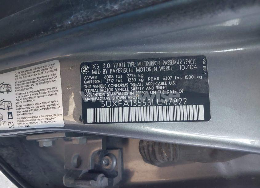 Photo 9 of 2005 Bmw X5 3.0I (VIN 5UXFA13555LU47822)