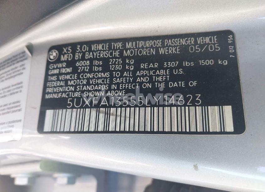 Photo 9 of 2005 Bmw X5 3.0I (VIN 5UXFA13555LY14623)
