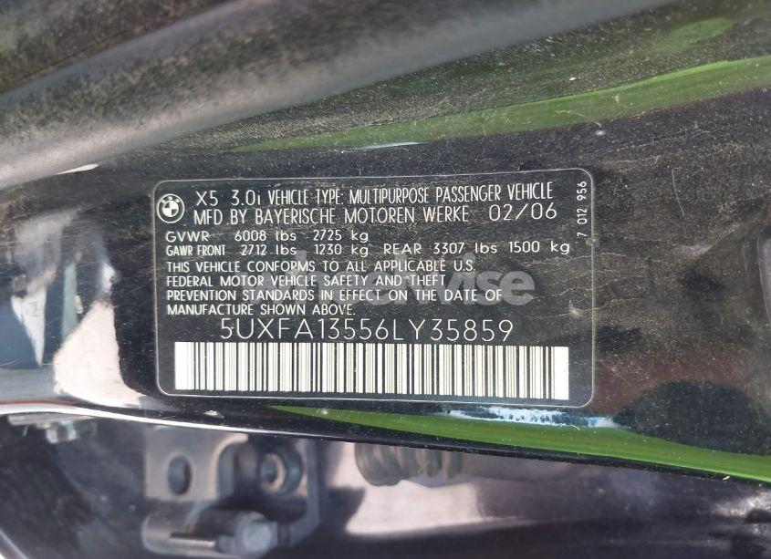 Photo 9 of 2006 Bmw X5 3.0I (VIN 5UXFA13556LY35859)
