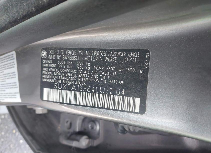 Photo 9 of 2004 Bmw X5 3.0I (VIN 5UXFA13564LU22104)