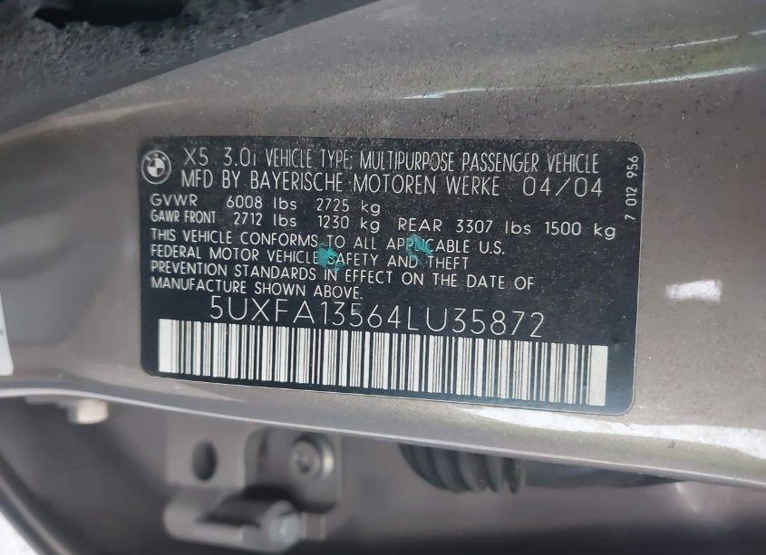 Photo 9 of 2004 Bmw X5 3.0I (VIN 5UXFA13564LU35872)