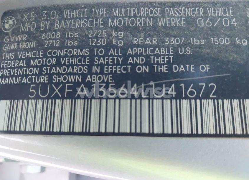 Photo 9 of 2004 Bmw X5 3.0I (VIN 5UXFA13564LU41672)