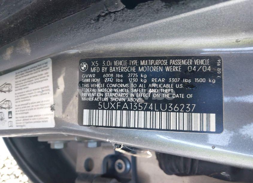 Photo 9 of 2004 Bmw X5 3.0I (VIN 5UXFA13574LU36237)