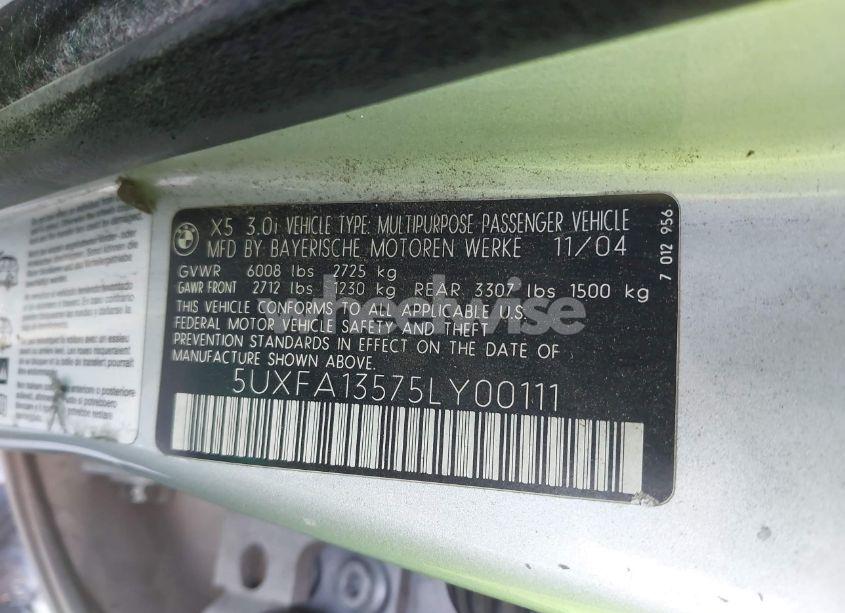 Photo 9 of 2005 Bmw X5 3.0I (VIN 5UXFA13575LY00111)