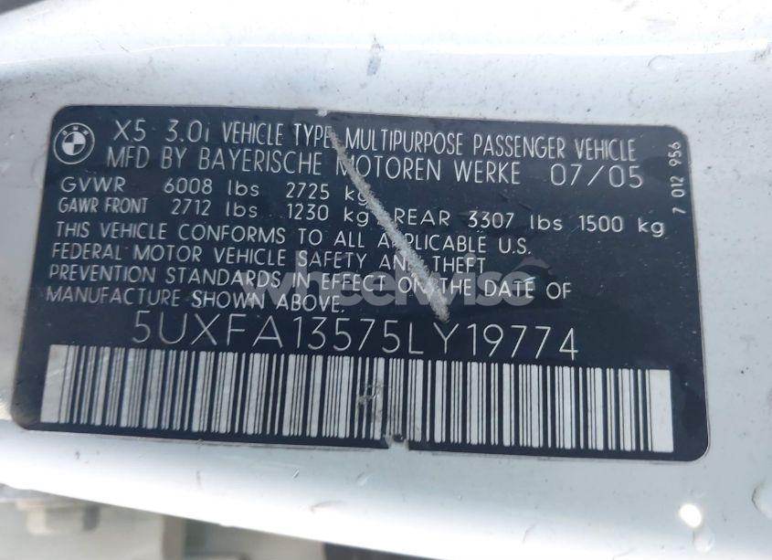 Photo 9 of 2005 Bmw X5 3.0I (VIN 5UXFA13575LY19774)