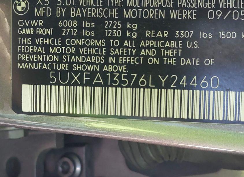 Photo 9 of 2006 Bmw X5 3.0I (VIN 5UXFA13576LY24460)