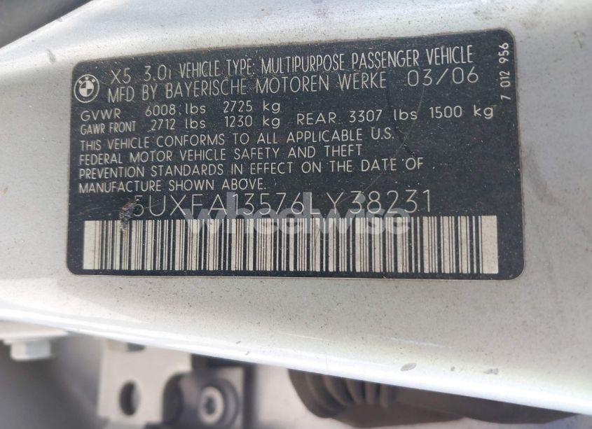 Photo 9 of 2006 Bmw X5 3.0I (VIN 5UXFA13576LY38231)