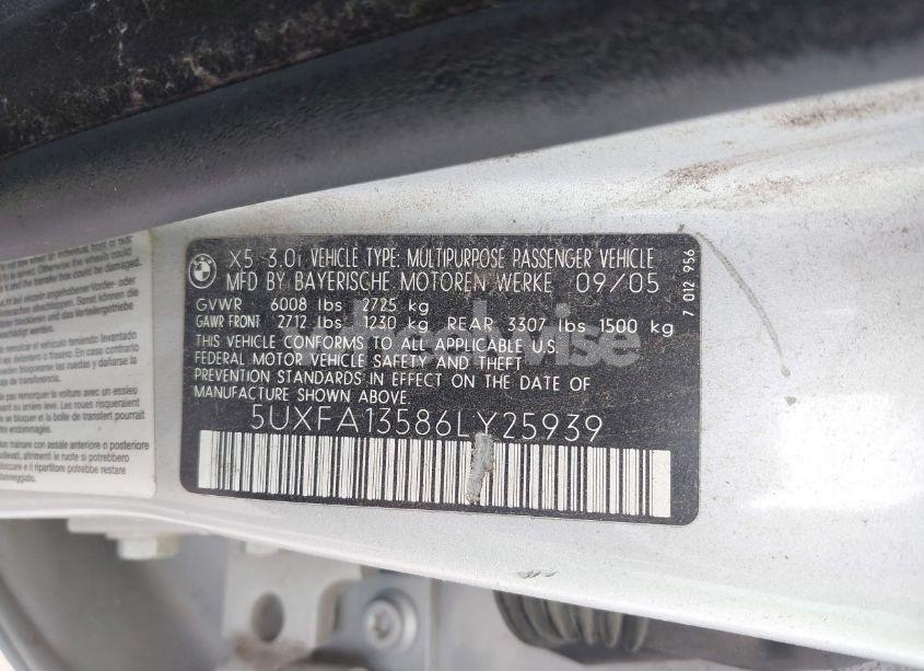 Photo 9 of 2006 Bmw X5 3.0I (VIN 5UXFA13586LY25939)