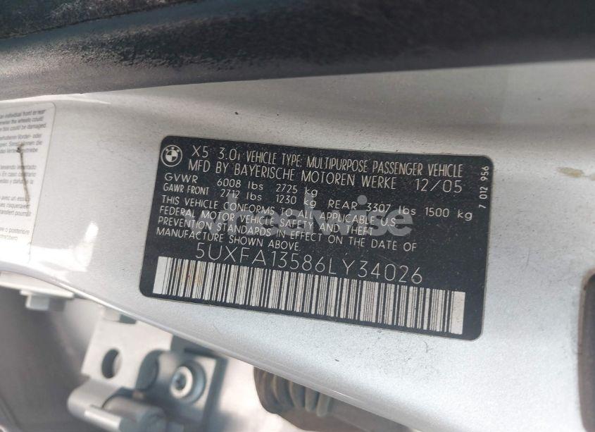 Photo 9 of 2006 Bmw X5 3.0I (VIN 5UXFA13586LY34026)