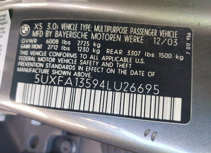 Photo 9 of 2004 Bmw X5 3.0I (VIN 5UXFA13594LU26695)