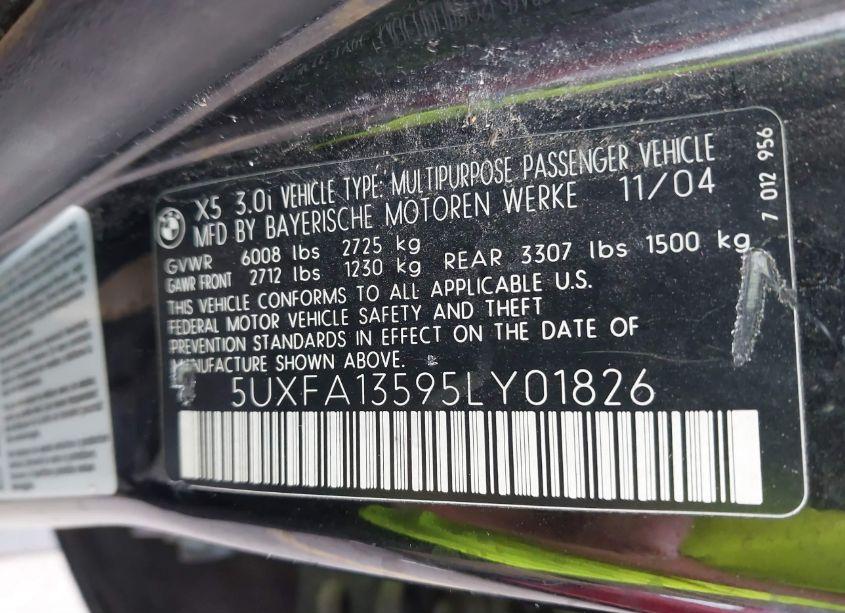 Photo 9 of 2005 Bmw X5 3.0I (VIN 5UXFA13595LY01826)