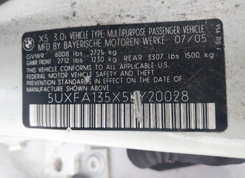 Photo 9 of 2005 Bmw X5 3.0I (VIN 5UXFA135X5LY20028)