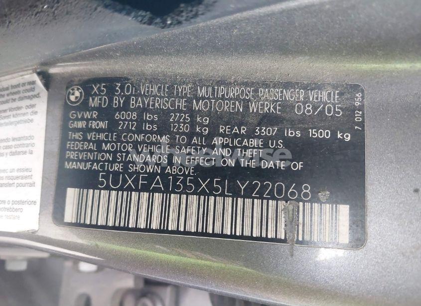 Photo 9 of 2005 Bmw X5 3.0I (VIN 5UXFA135X5LY22068)