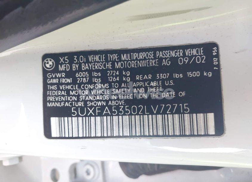 Photo 9 of 2002 Bmw X5 3.0I (VIN 5UXFA53502LV72715)