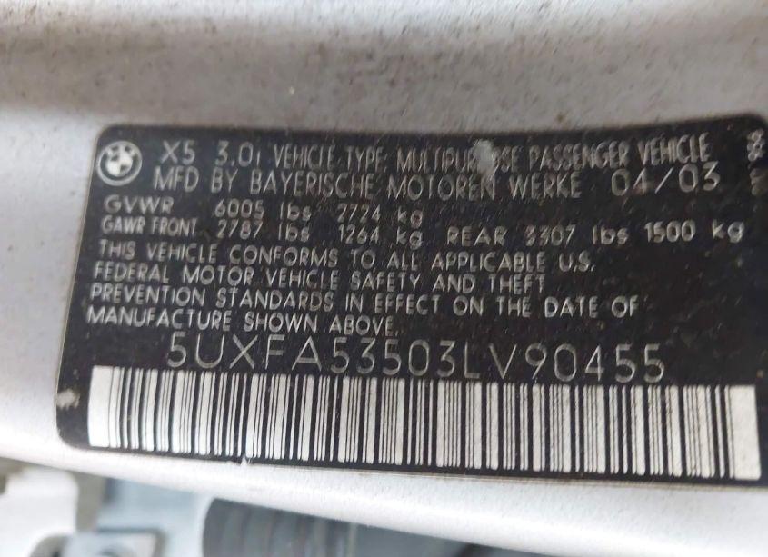 Photo 9 of 2003 Bmw X5 3.0I (VIN 5UXFA53503LV90455)