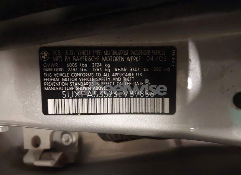 Photo 9 of 2003 Bmw X5 3.0I (VIN 5UXFA53523LV89856)