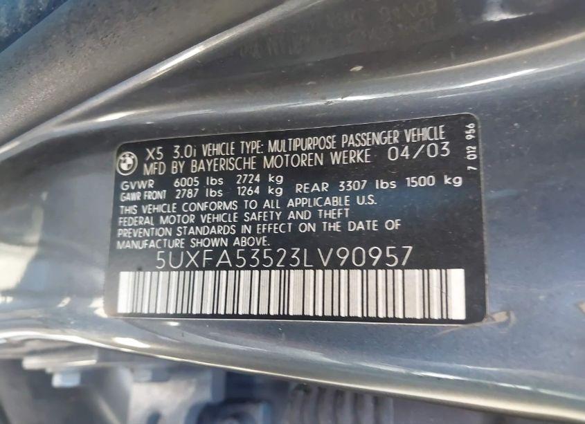 Photo 9 of 2003 Bmw X5 3.0I (VIN 5UXFA53523LV90957)